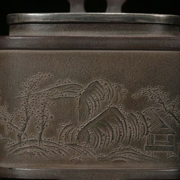 Collectible Zisha Clay Teapot Mud Painting Style bu Ji Shan H8.3*14.8*7.8cm - Picture 7 of 9